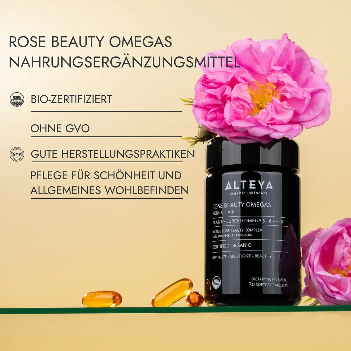 Bio omega pflanzliche fettsauren antioxidantienkomplex mit zwei rosen