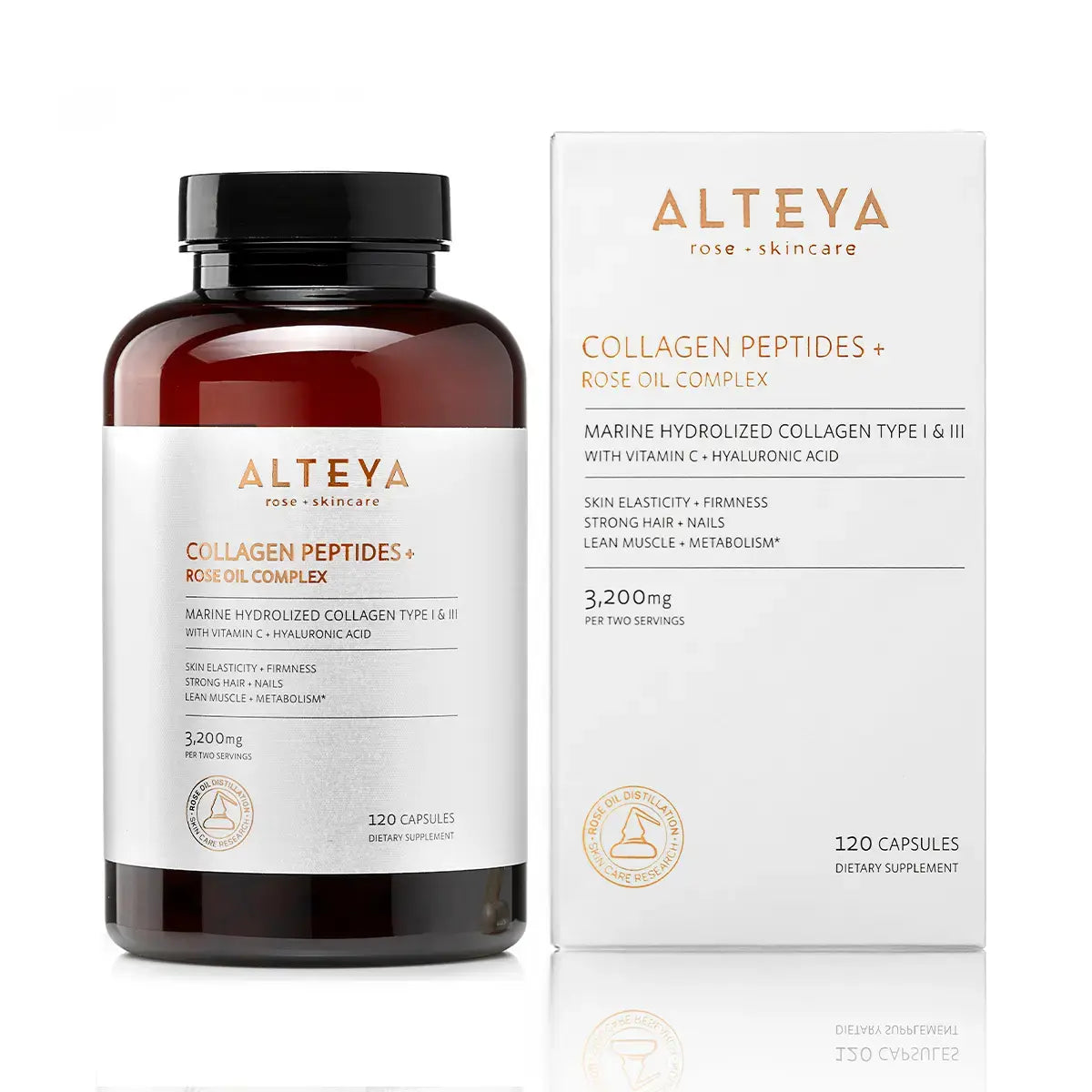kollagenpeptide typ i & iii – nahrungsergänzungsmittel mit rosenöl, vitamin c & hyaluronsäure 120 kapseln mit faltschachtel