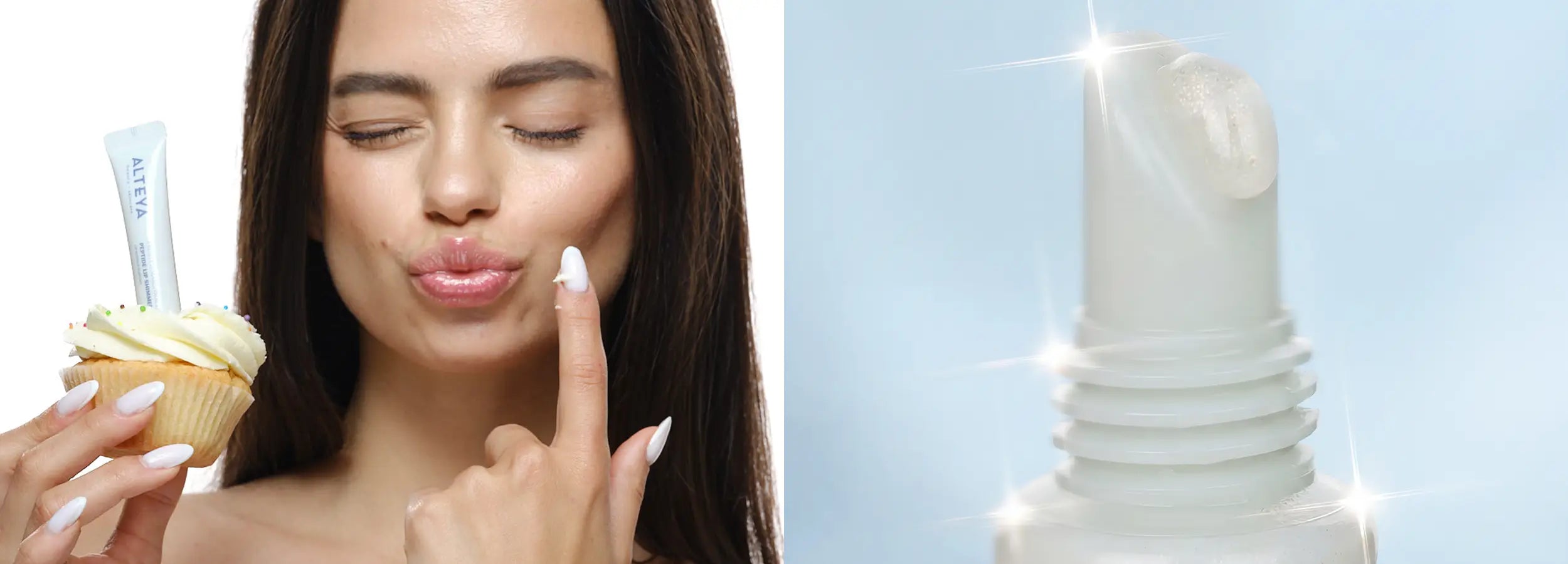 Model mit Keks und Lipgloss Frosted Marshmallow