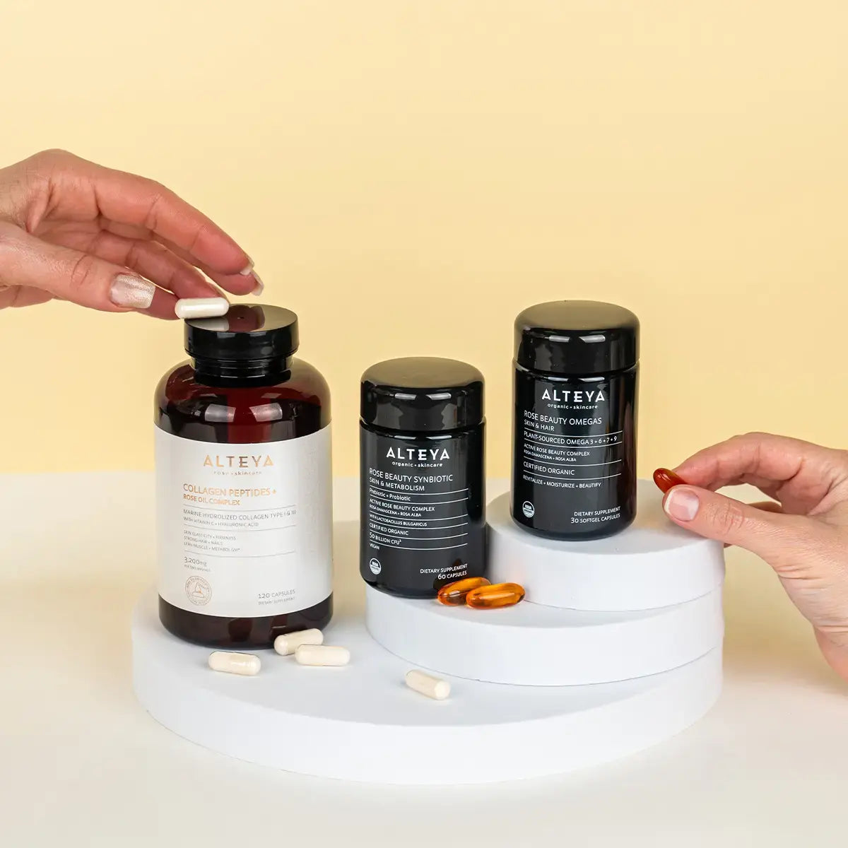 nahrungsergänzungsmittel set kollagen, synbiotikum, omega