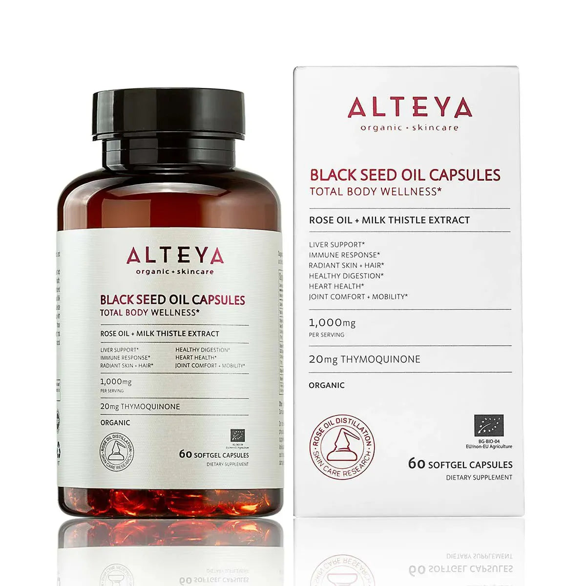 schwarzkümmelöl kapseln nahrungsergänzungsmittel mit rosenöl & mariendistel-extrakt 60 kapseln mit faltschachtel