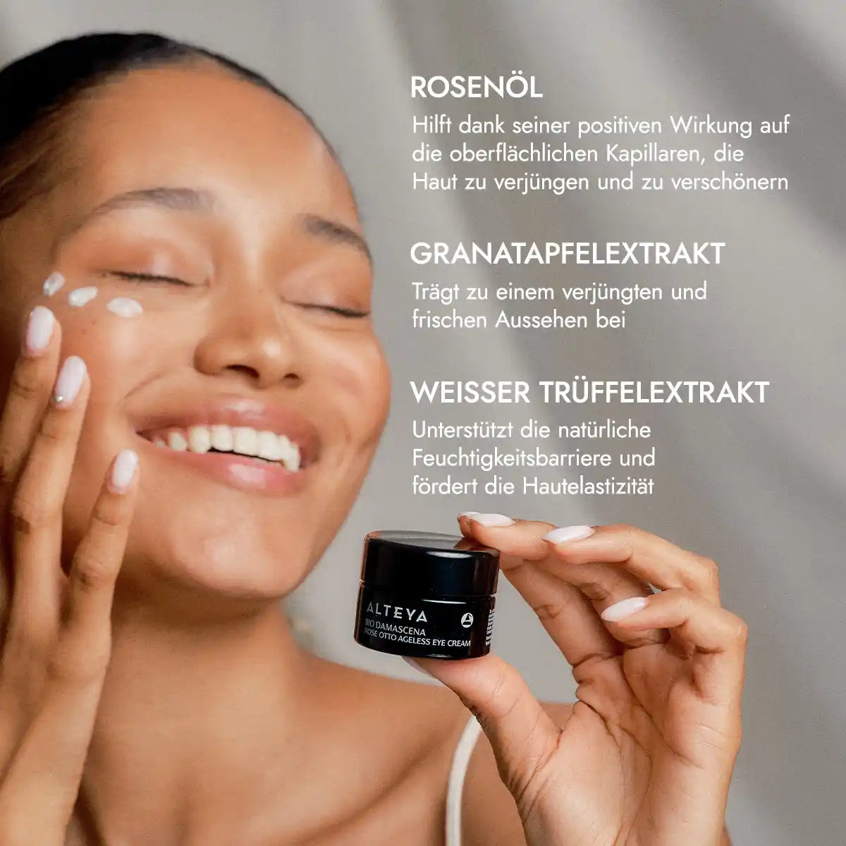 Bio Ageless Rosenöl Augencreme Hauptzutaten