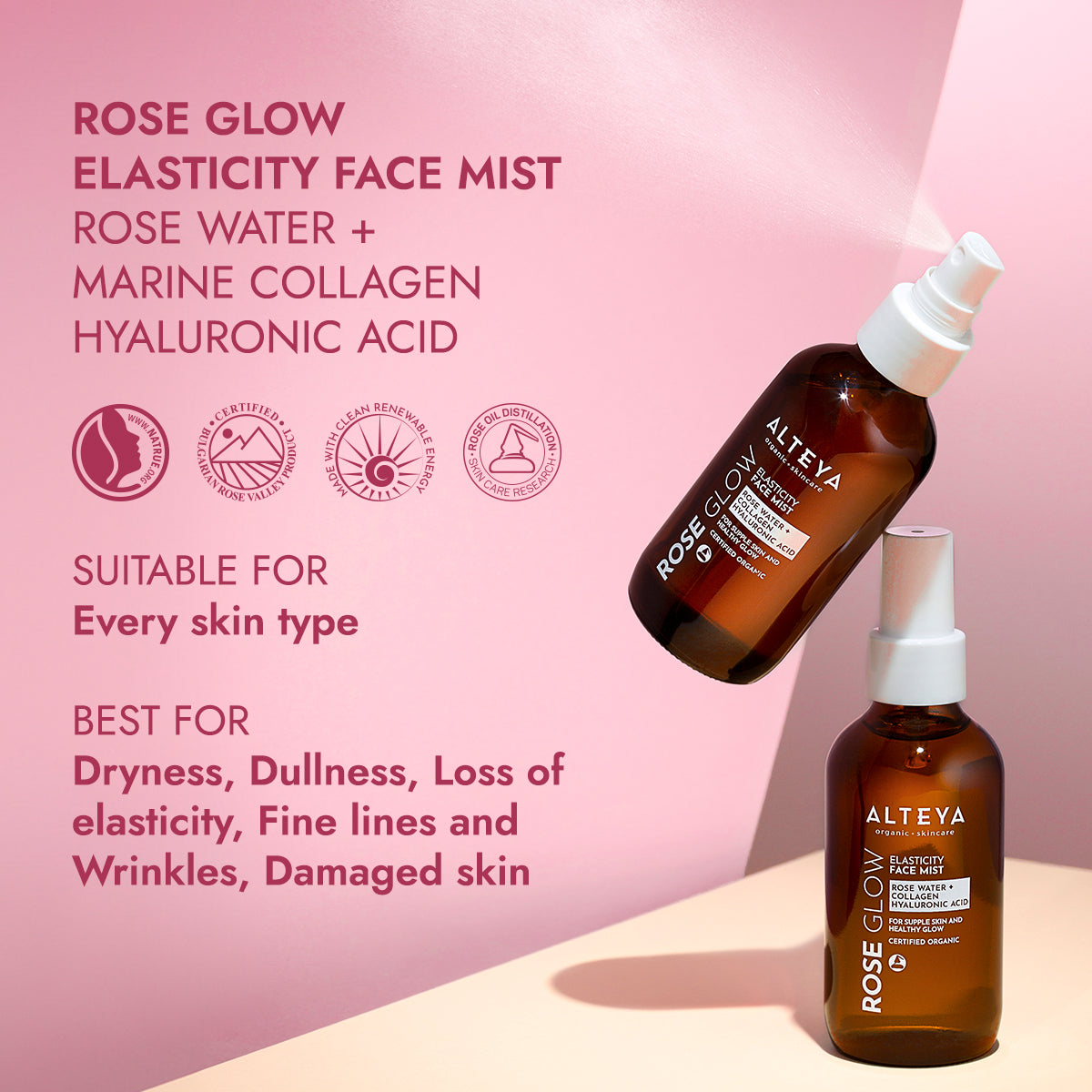 bio rose glow elastizität kollagen gesichtsspray