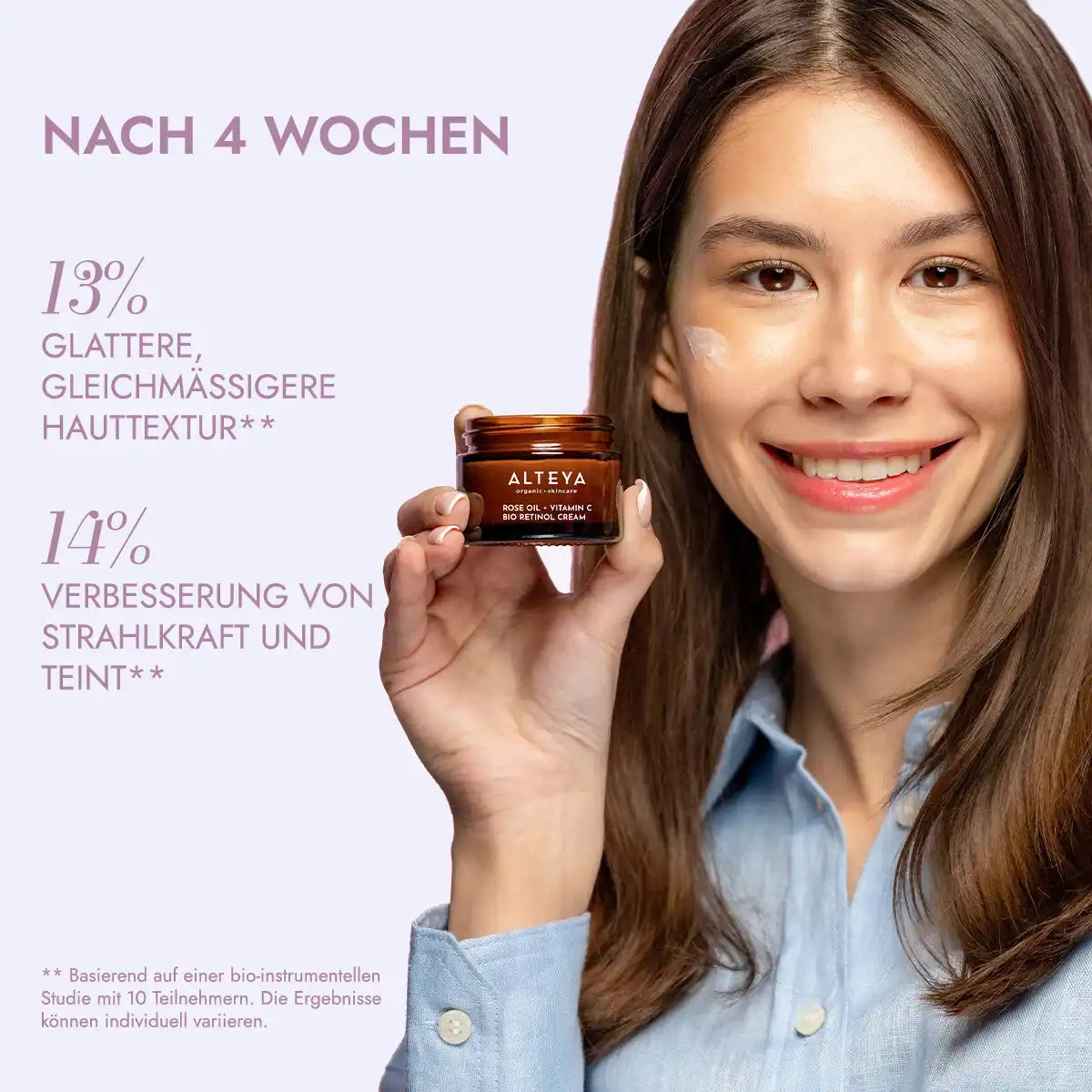 Verbraucherstudie bio gesichtscreme mit rosenöl, bakuchiol & vitamin c luminous rose alteya
