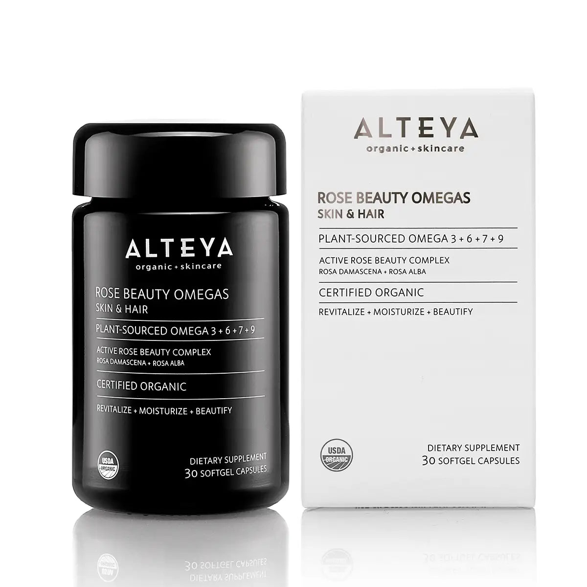 bio omega fettsäuren 3+6+7+9 pflanzliches nahrungsergänzungsmittel mit rosenöl 30 kapseln mit faltschachtel