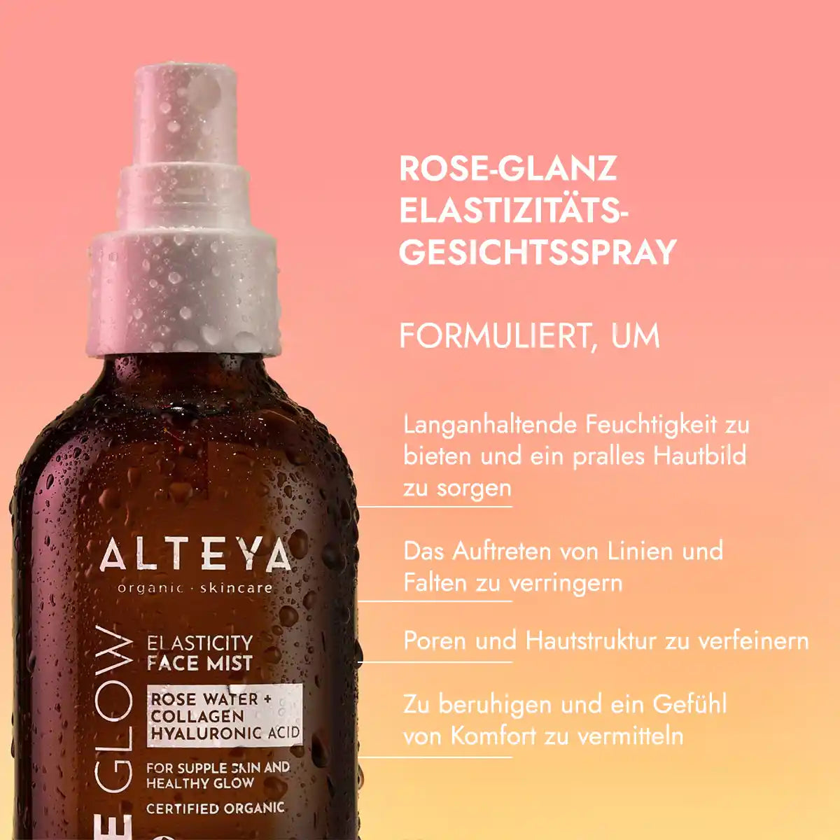 bio rose glow elastizität kollagen gesichtsspray