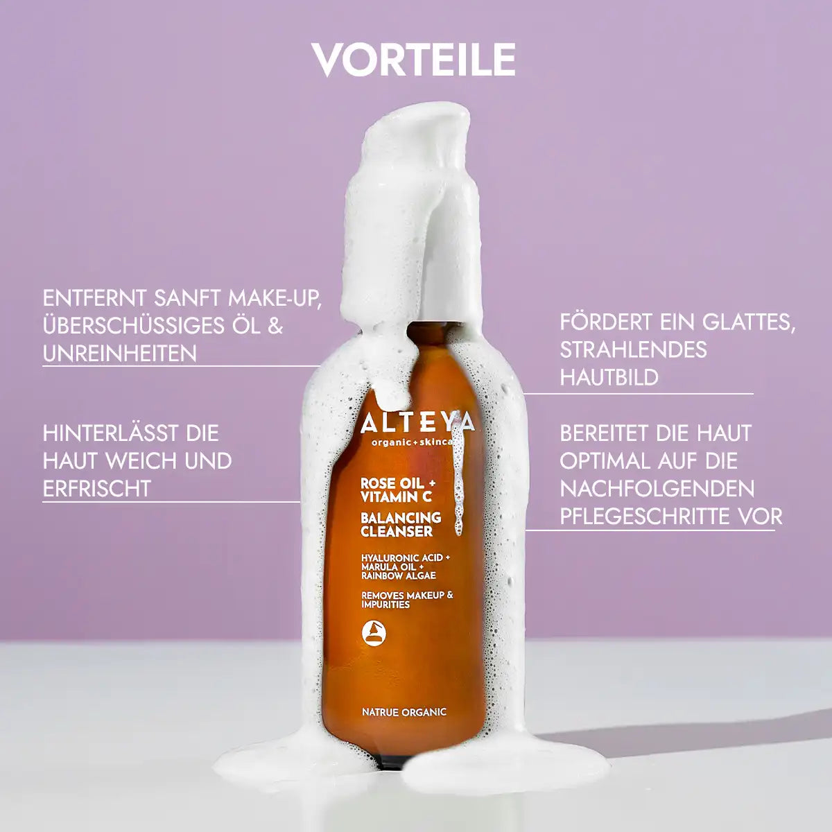 vortelie luminous rose, rose oil + vitamin c balancierender gesichtsreiniger